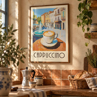 Watercolor Kitchen Art, framed on the wall of a rustic Italian kitchen