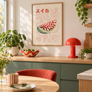 Watermelon Print above the worktop in a minimalist kitchen (frame not included)