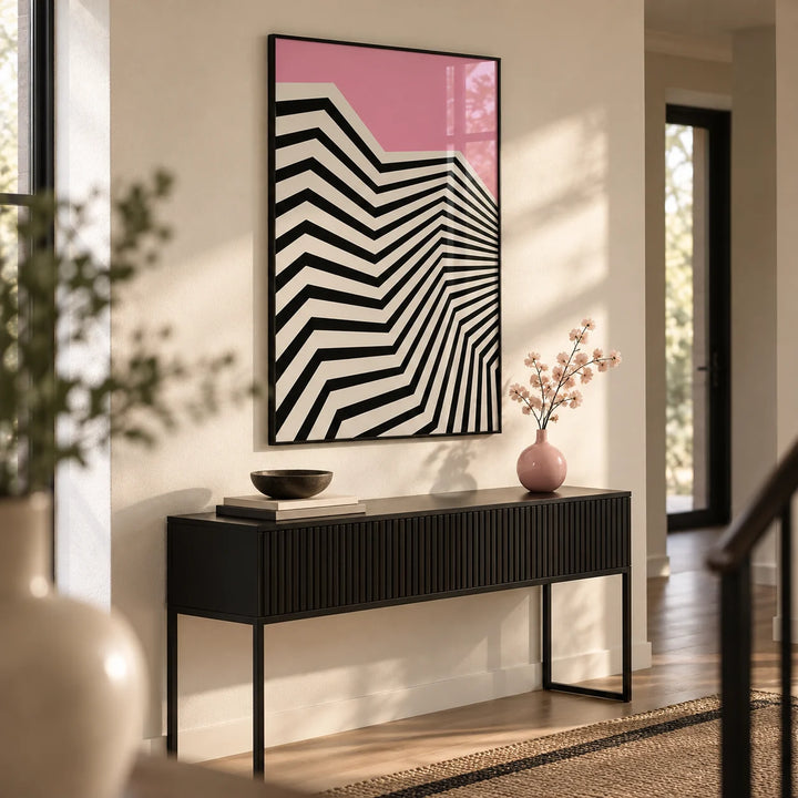 Wavy Wall Art, framed on the wall of a modern hallway with a cream wall