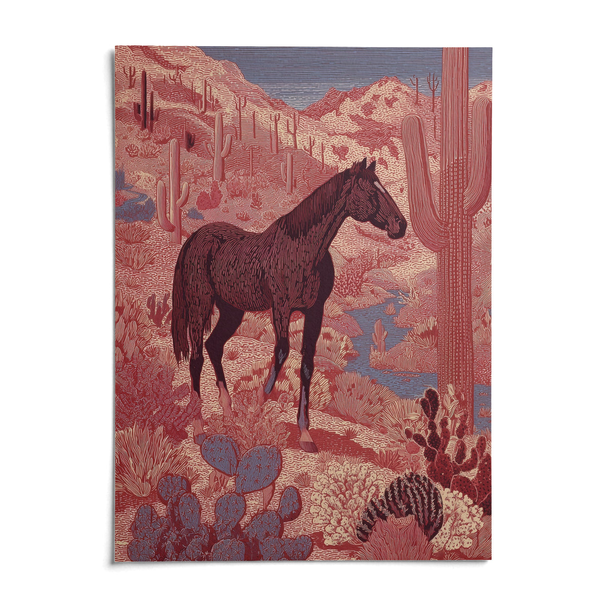Western Horse Wall Art, shown as an unframed paper print on a plain white background