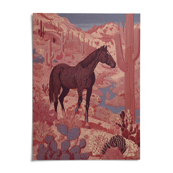 Western Horse Wall Art, shown as an unframed paper print on a plain white background