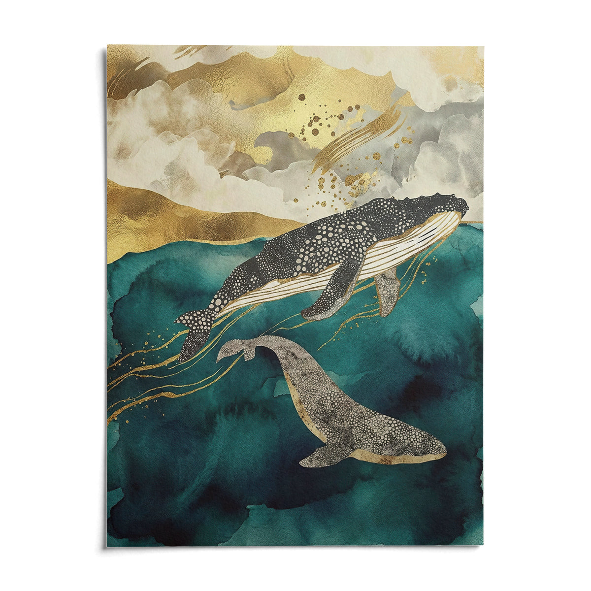 Whale Art Print, shown as an unframed paper print on a plain white background