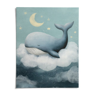 Whale Nursery Wall Art, shown as an unframed paper print on a plain white background