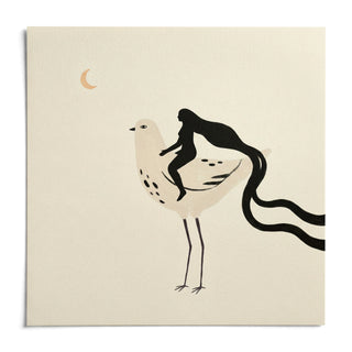 Whimsical Bird Art Print, shown as an unframed paper print on a plain white background