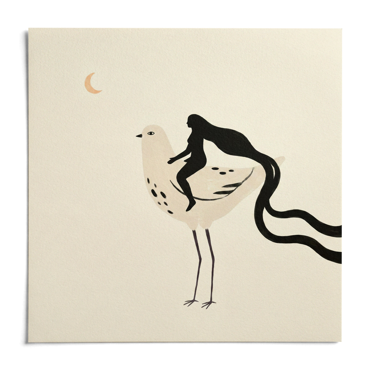 Whimsical Bird Art Print, shown as an unframed paper print on a plain white background