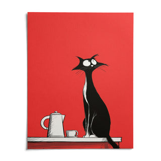 Whimsical Cat Wall Art, shown as an unframed paper print on a plain white background