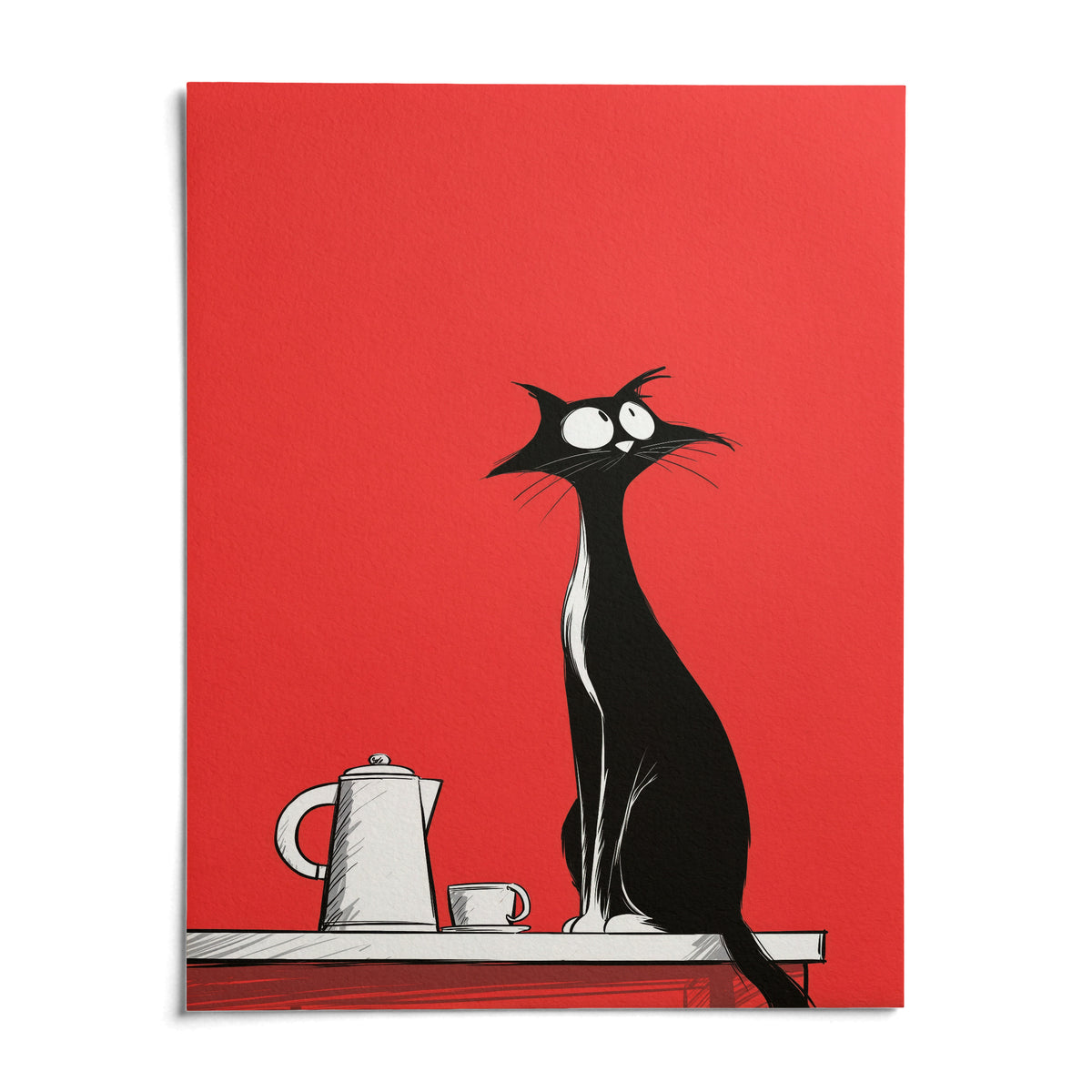 Whimsical Cat Wall Art, shown as an unframed paper print on a plain white background