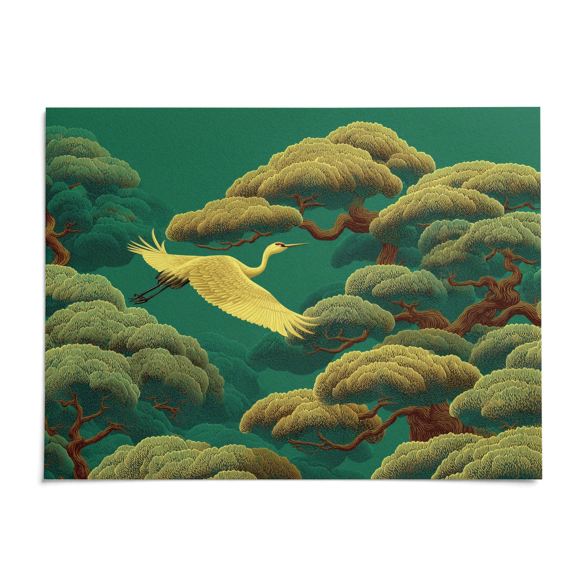 White Crane Painting, shown as an unframed paper print on a plain white background