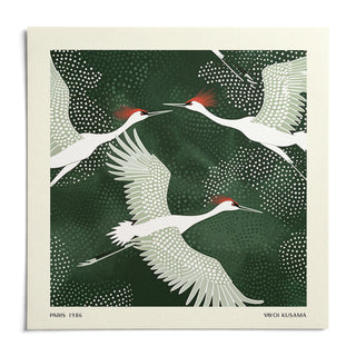 White Crane Birds Art, shown as an unframed paper print on a plain white background