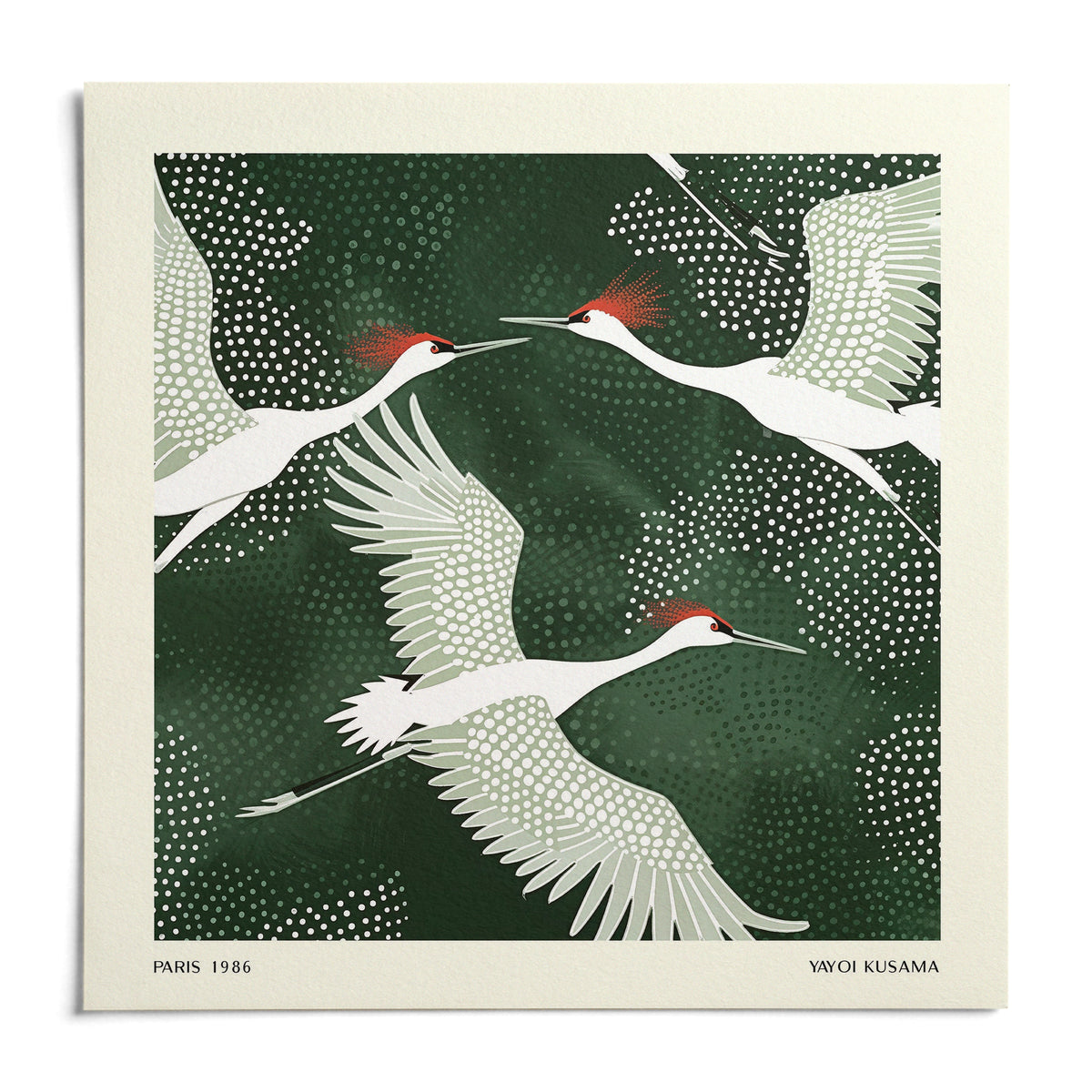 White Crane Birds Art, shown as an unframed paper print on a plain white background