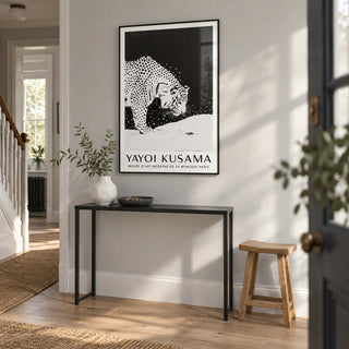 White Tiger Wall Art, framed on the wall of a bright hallway in a renovated UK terrace with a pale grey wall and natural oak floor