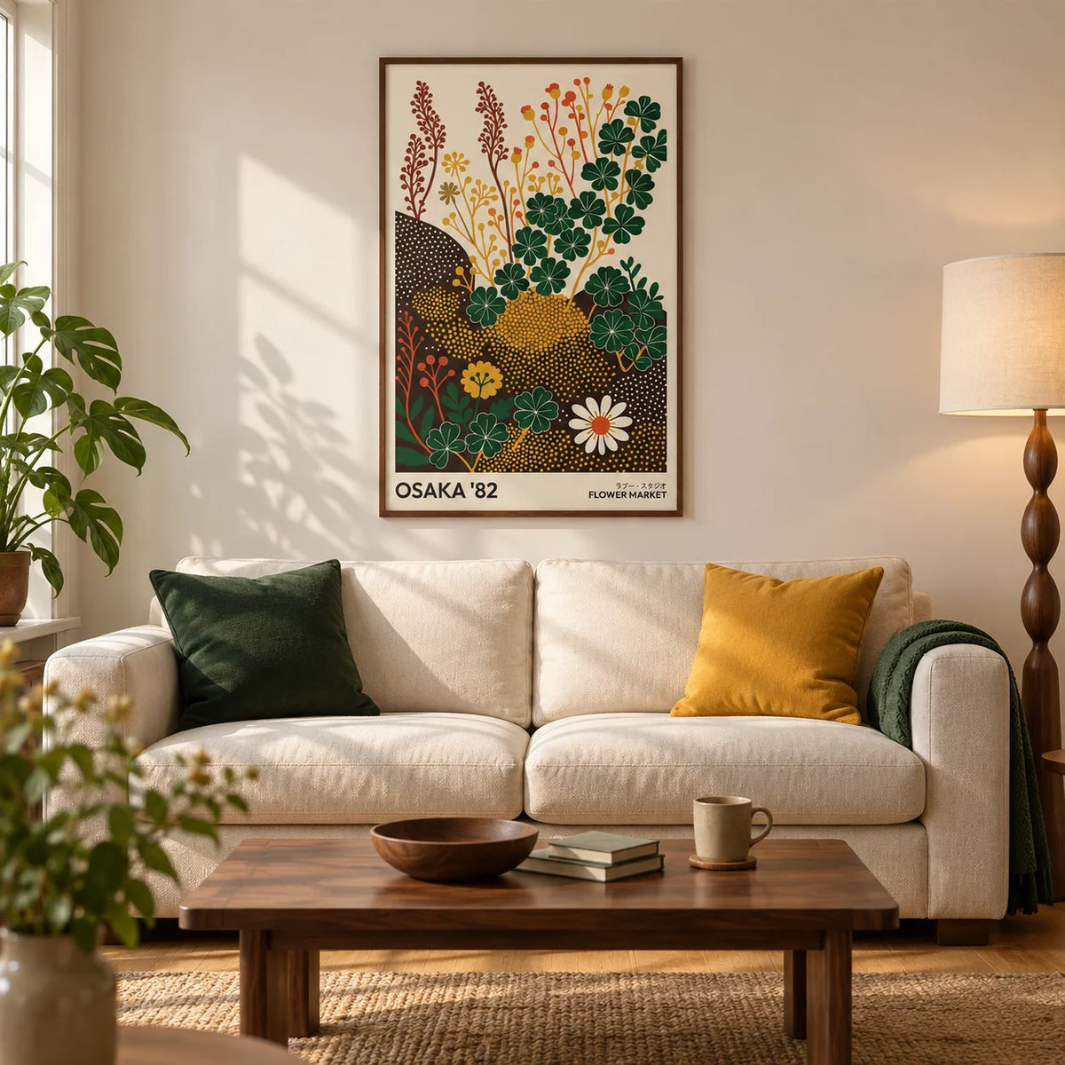Wildflower Art Prints, framed on the wall of a modern living room in a UK terraced home with warm white walls