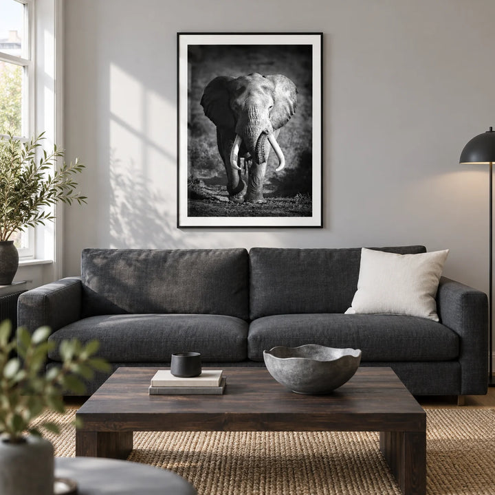 Wildlife Photography Art, framed on the wall of a contemporary living room in a UK terraced house with a pale grey wall