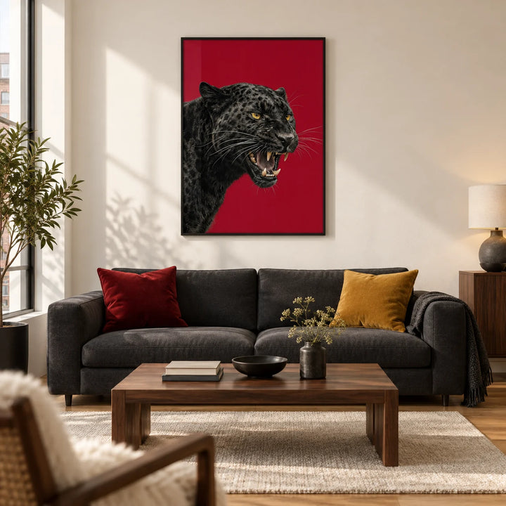 Wildlife Wall Art, framed on the wall of a modern living room in a UK city flat with a warm white wall