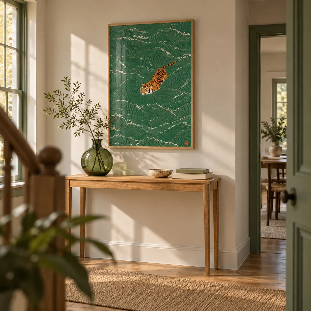 Wildlife Wall Decor, framed on the wall of a calm hallway