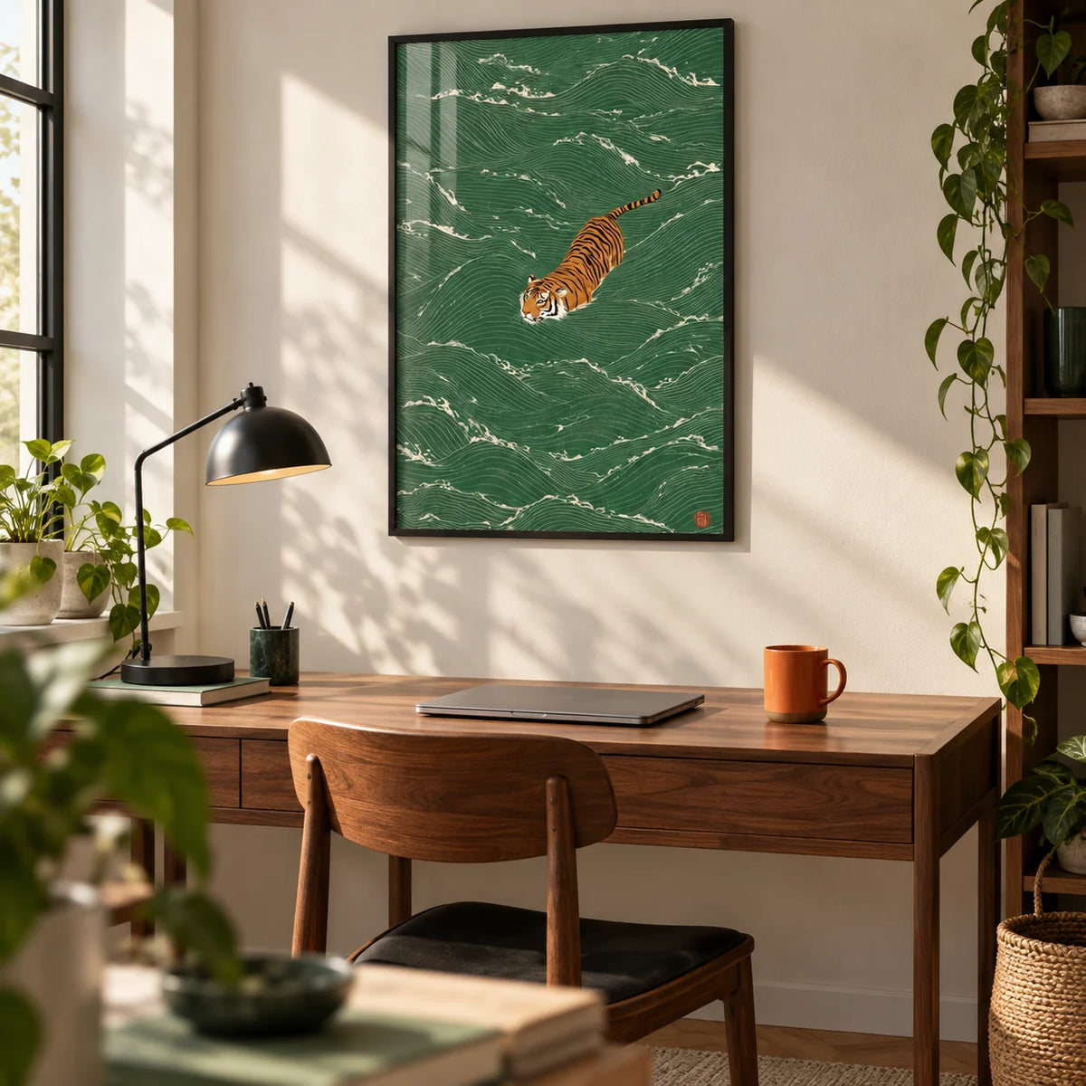 Wildlife Wall Decor, framed on the wall of a calm home office