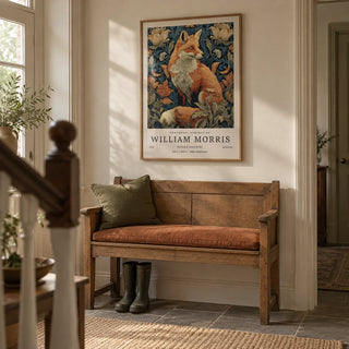 William Morris Fox Print, framed on the wall of a period hallway with a cream wall