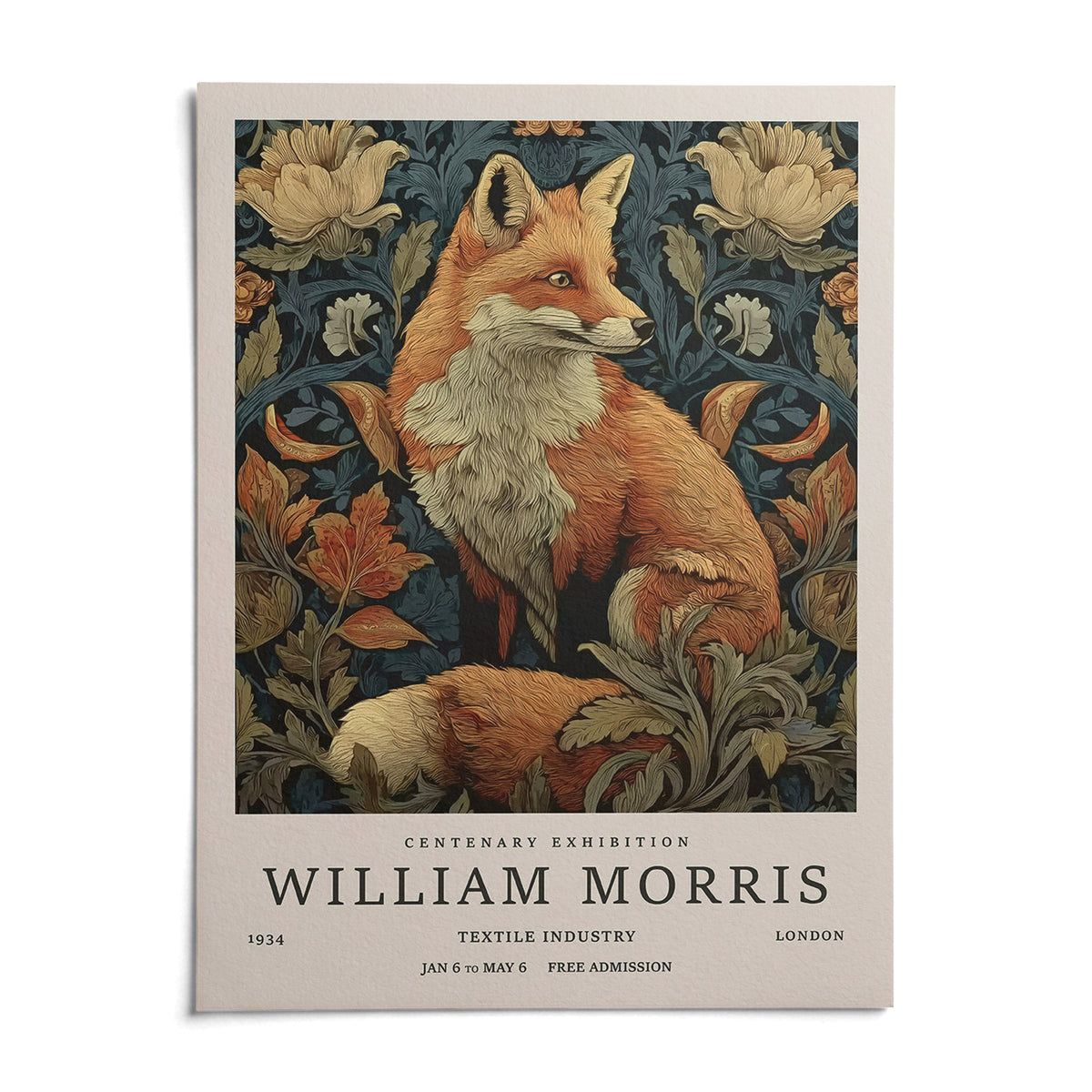 William Morris Fox Print, shown as an unframed paper print on a plain white background