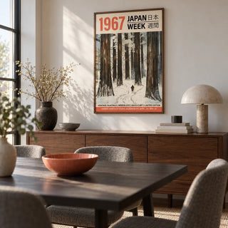 Winter Art Prints, framed on the wall of a modern dining room