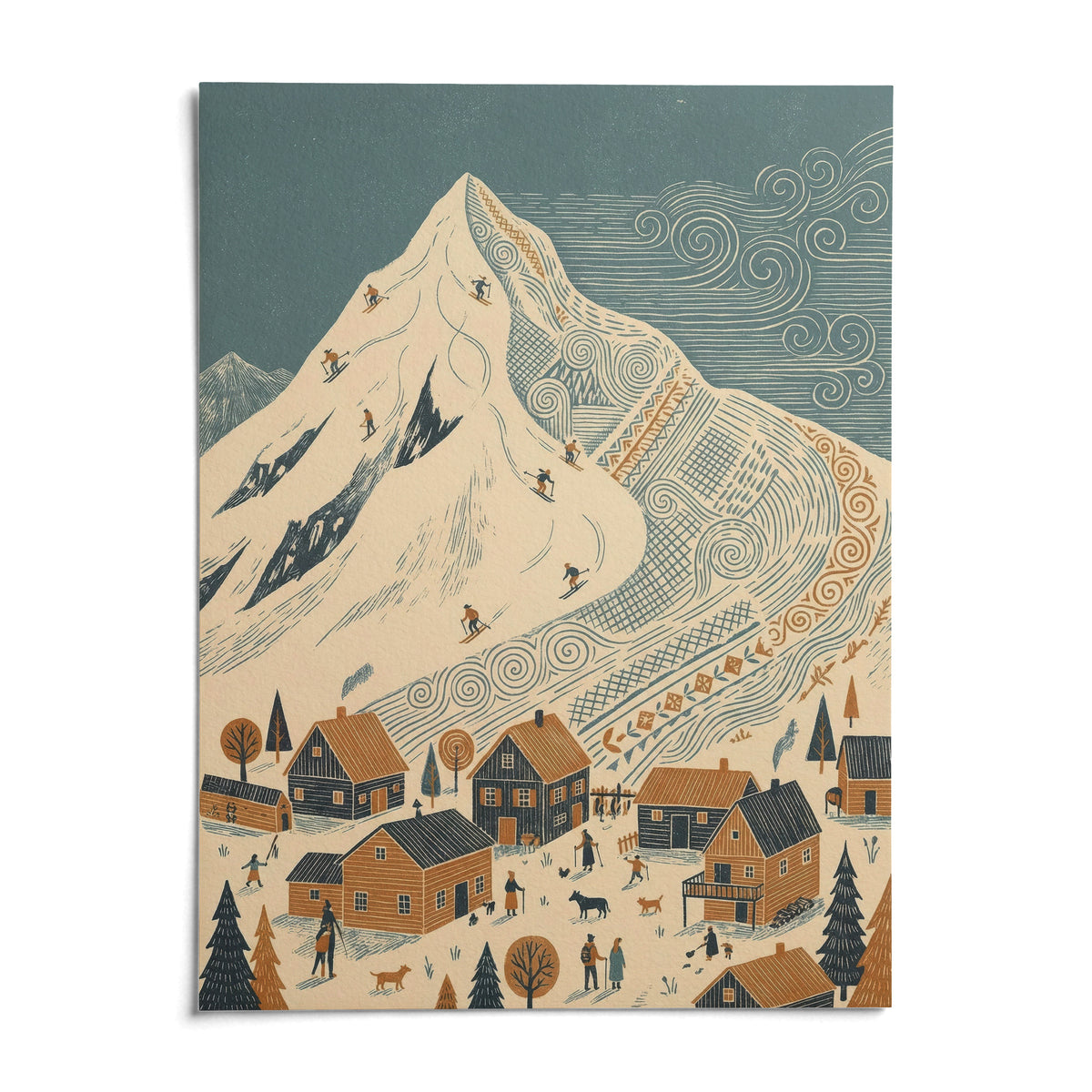 Winter Mountain Art Print, shown as an unframed paper print on a plain white background