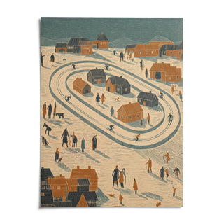 Winter Village Art Print, shown as an unframed paper print on a plain white background