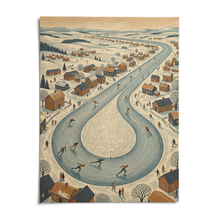 Winter Village Scene, shown as an unframed paper print on a plain white background