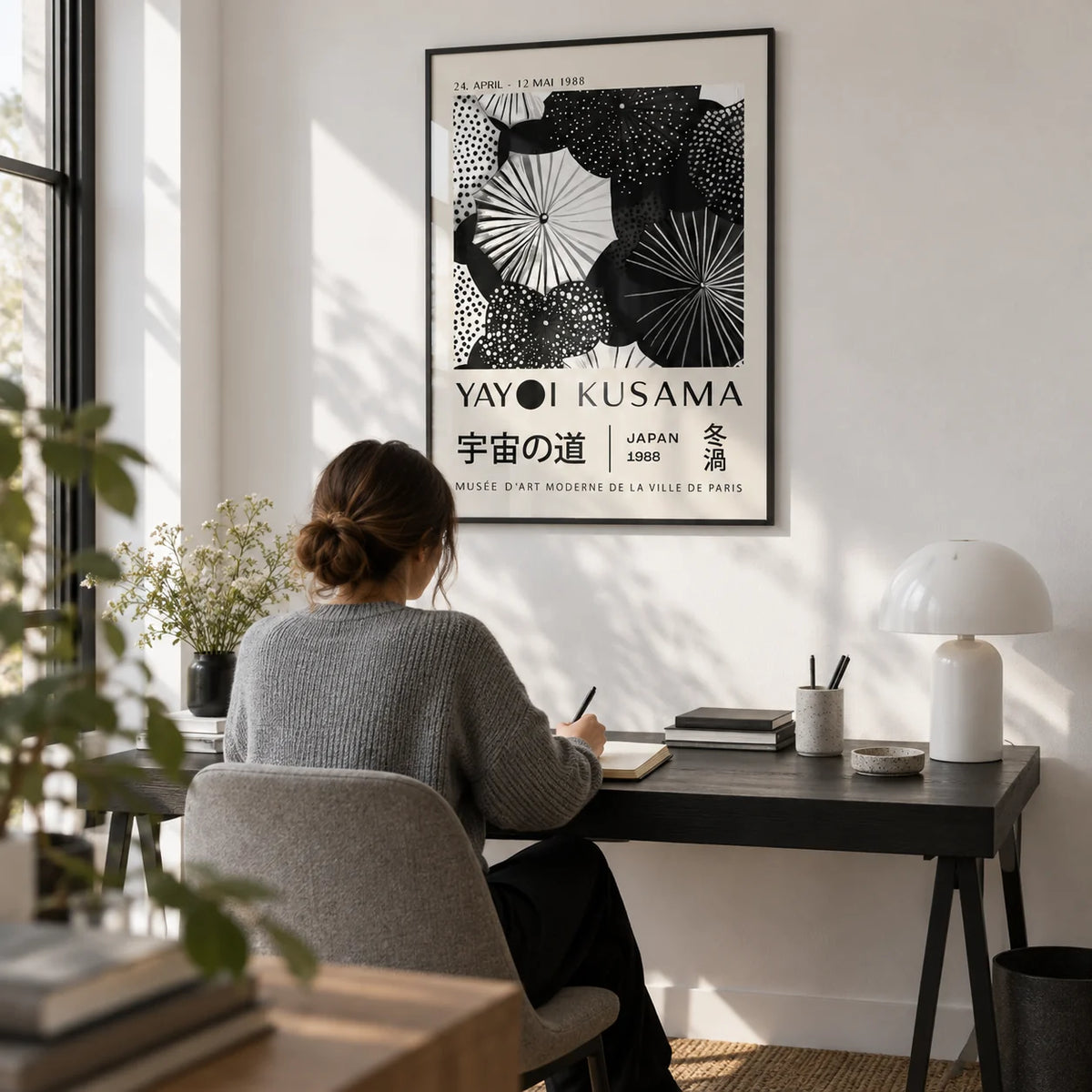 Winter Wall Art, framed on the wall of a calm home office with a white wall