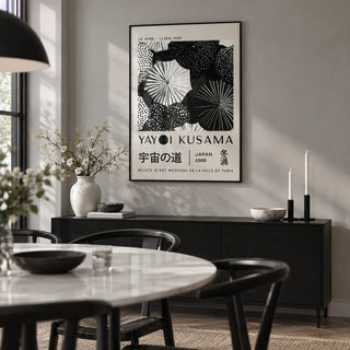 Winter Wall Art, framed on the wall of a modern dining room with a soft grey wall