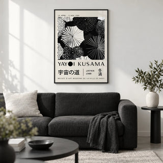 Winter Wall Art, framed on the wall of a monochrome living room with a soft white wall and a pale grey floor