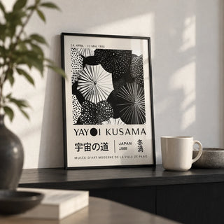 Winter Wall Art, a small A4 framed print leaning on a black shelf in a living room