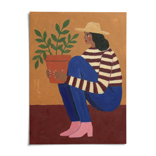 Woman Plant Wall Art, shown as an unframed paper print on a plain white background