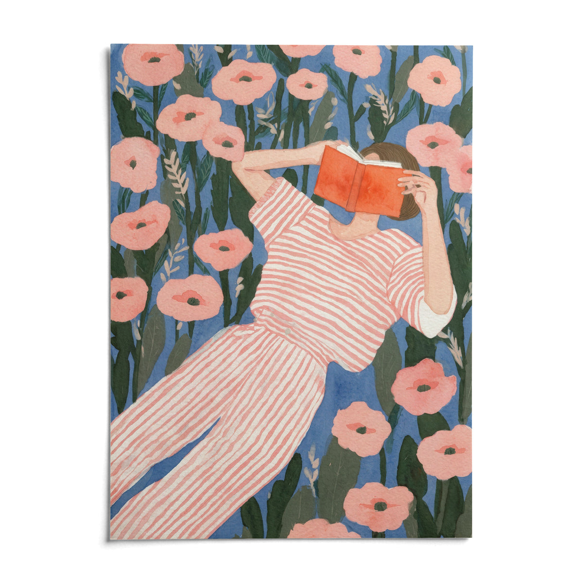 Woman Reading Art Print, shown as an unframed paper print on a plain white background