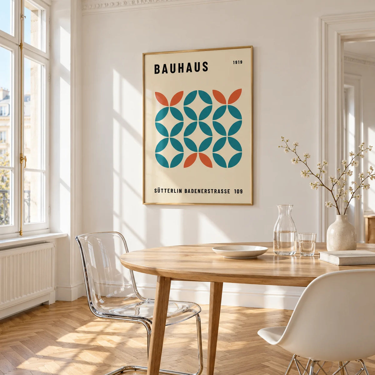 Work Office Wall Art, framed on the wall of a bright dining corner