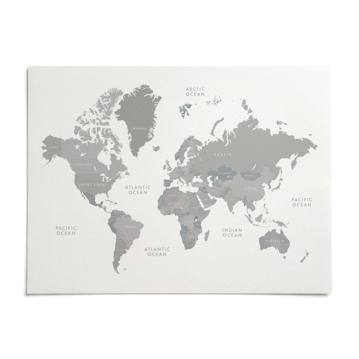 World Map Art, shown as an unframed paper print on a plain white background