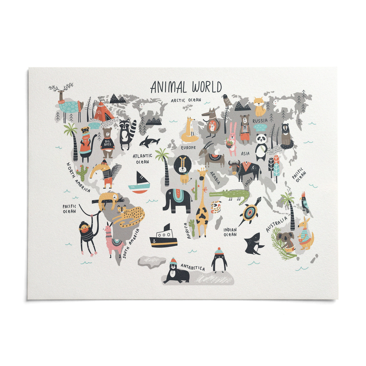 World Map For Kids, shown as an unframed paper print on a plain white background