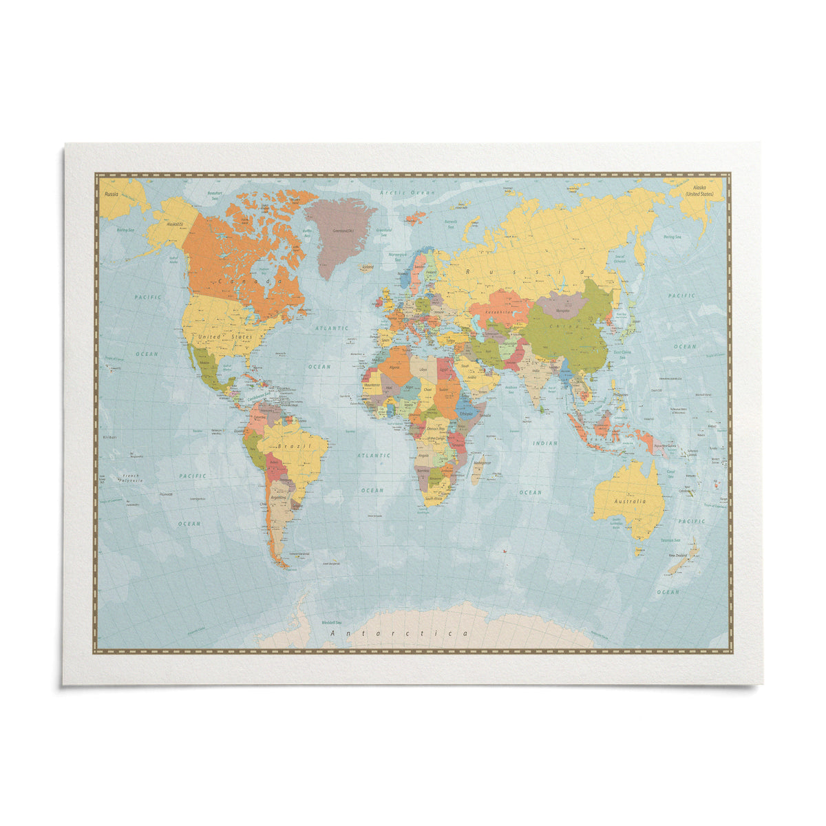 World Map Print, shown as an unframed paper print on a plain white background