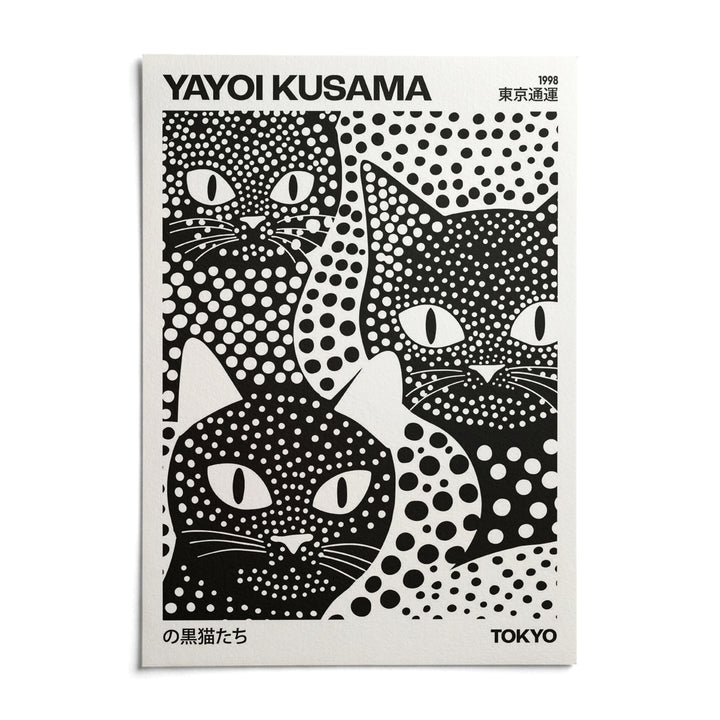 Yayoi Kusama Black Cats, shown as an unframed paper print on a plain white background