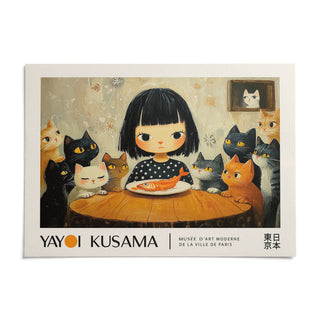 Yayoi Kusama Cat Painting, shown as an unframed paper print on a plain white background