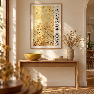 Yellow Nature Art, framed on the wall of a warm hallway with a pale cream wall