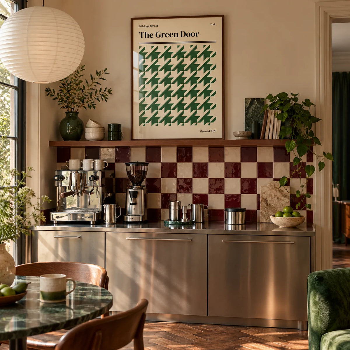 York Poster, framed on the wall of a stylish coffee nook