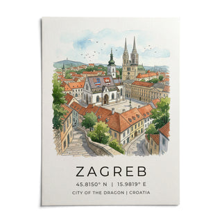 Zagreb City Art Print, shown as an unframed paper print on a plain white background