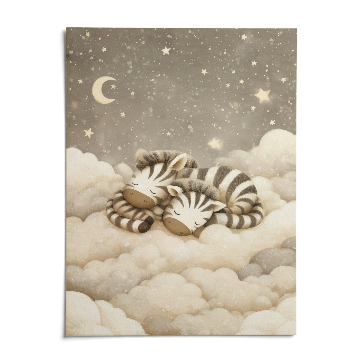 Zebra Nursery Art, shown as an unframed paper print on a plain white background