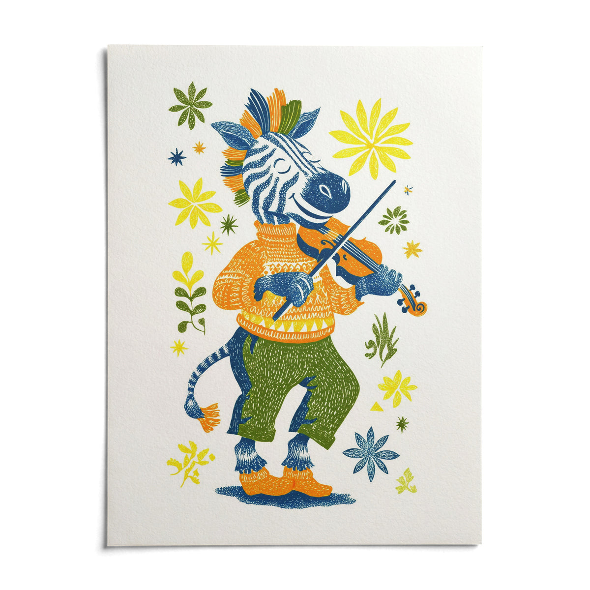 Zebra Playing Violin Poster, shown as an unframed paper print on a plain white background