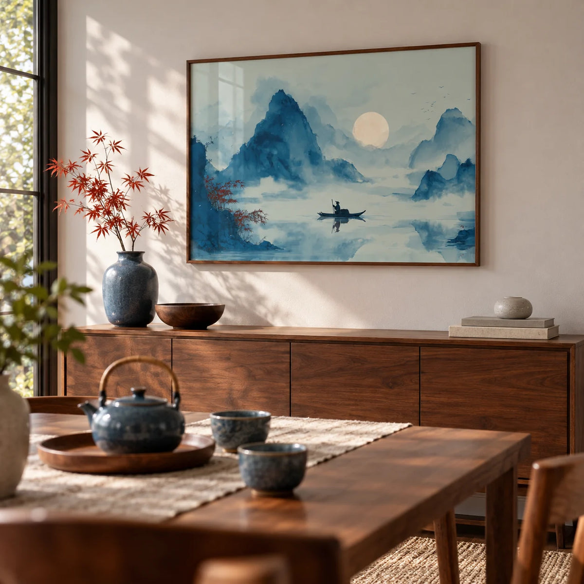 Zen Wall Art Print, framed on the wall of a calm dining room