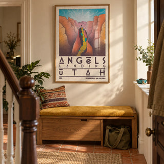 Zion National Park Art, framed on the wall of a welcoming hallway in a Victorian UK terrace with warm ivory walls and terracotta floor tiles