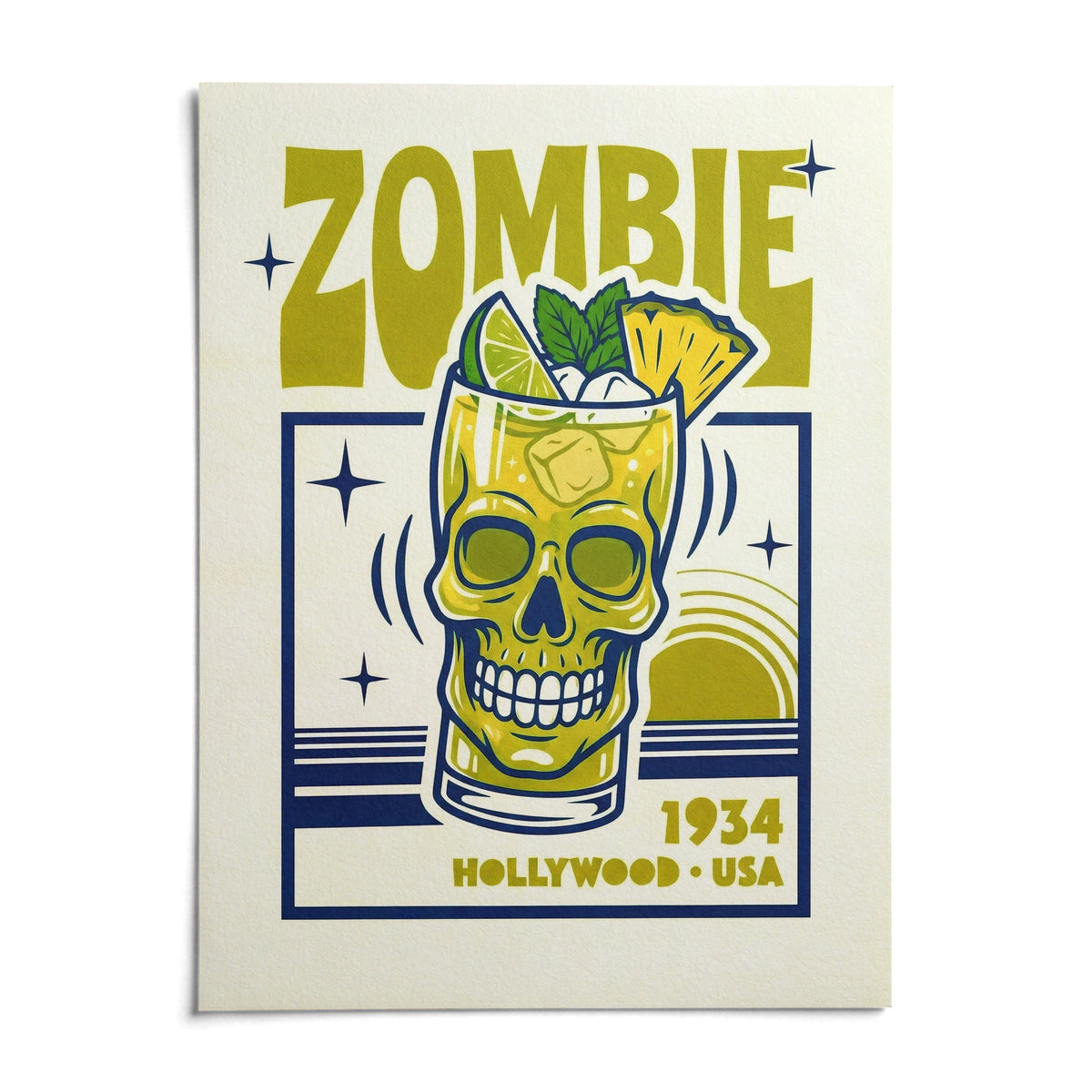 Zombie Cocktail Art Print, shown as an unframed paper print on a plain white background