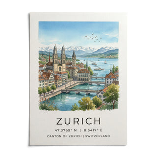 Zurich City Art Print, shown as an unframed paper print on a plain white background