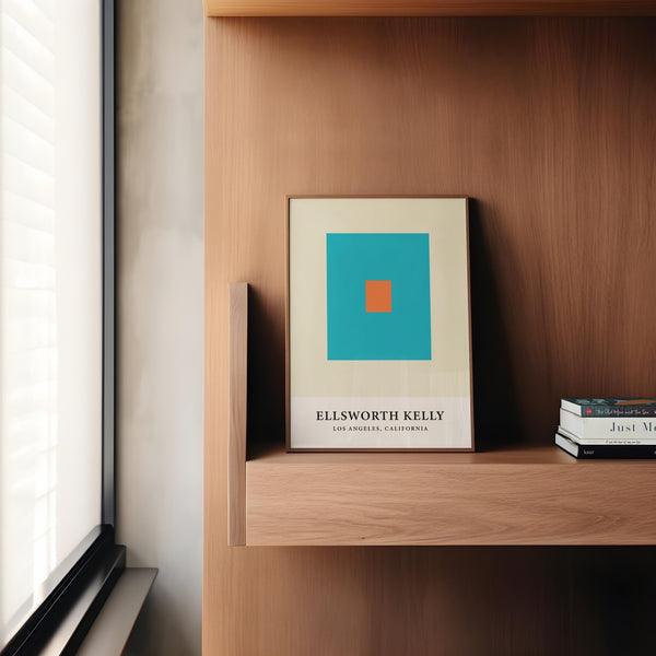 Art mural abstrait bleu sarcelle et orange pour un style épuré et minimaliste