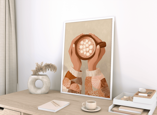 Jolie décoration murale Coffee Art Print dans les tons marron et orange