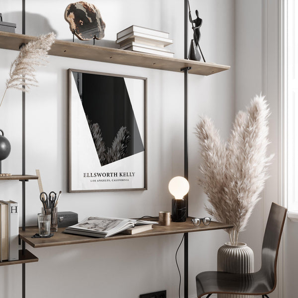 Décoration murale minimaliste en noir et blanc pour bureau, avec un contraste audacieux